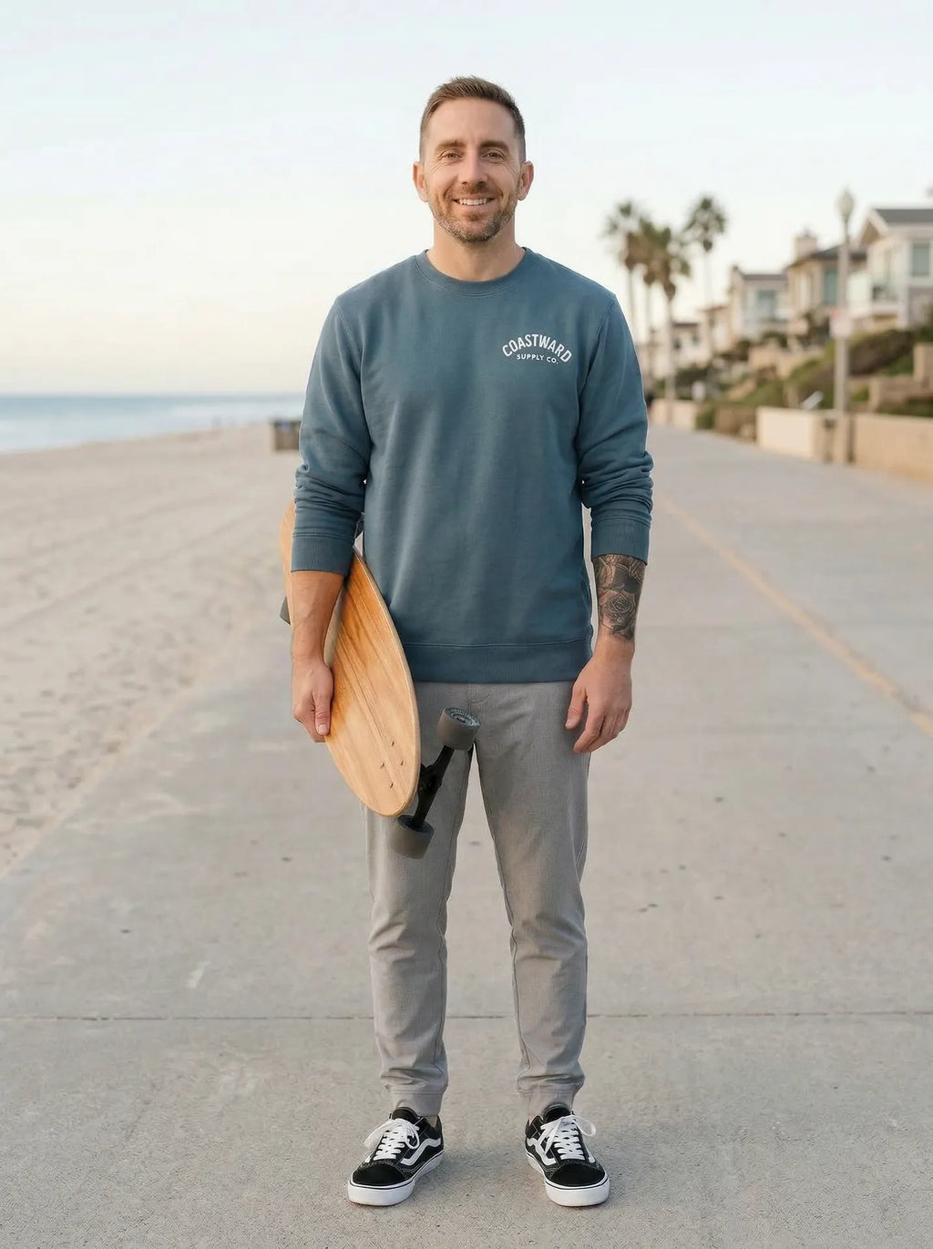 Premium organic cotton crewneck sweatshirt designed for everyday comfort and coastal lifestyle apparel