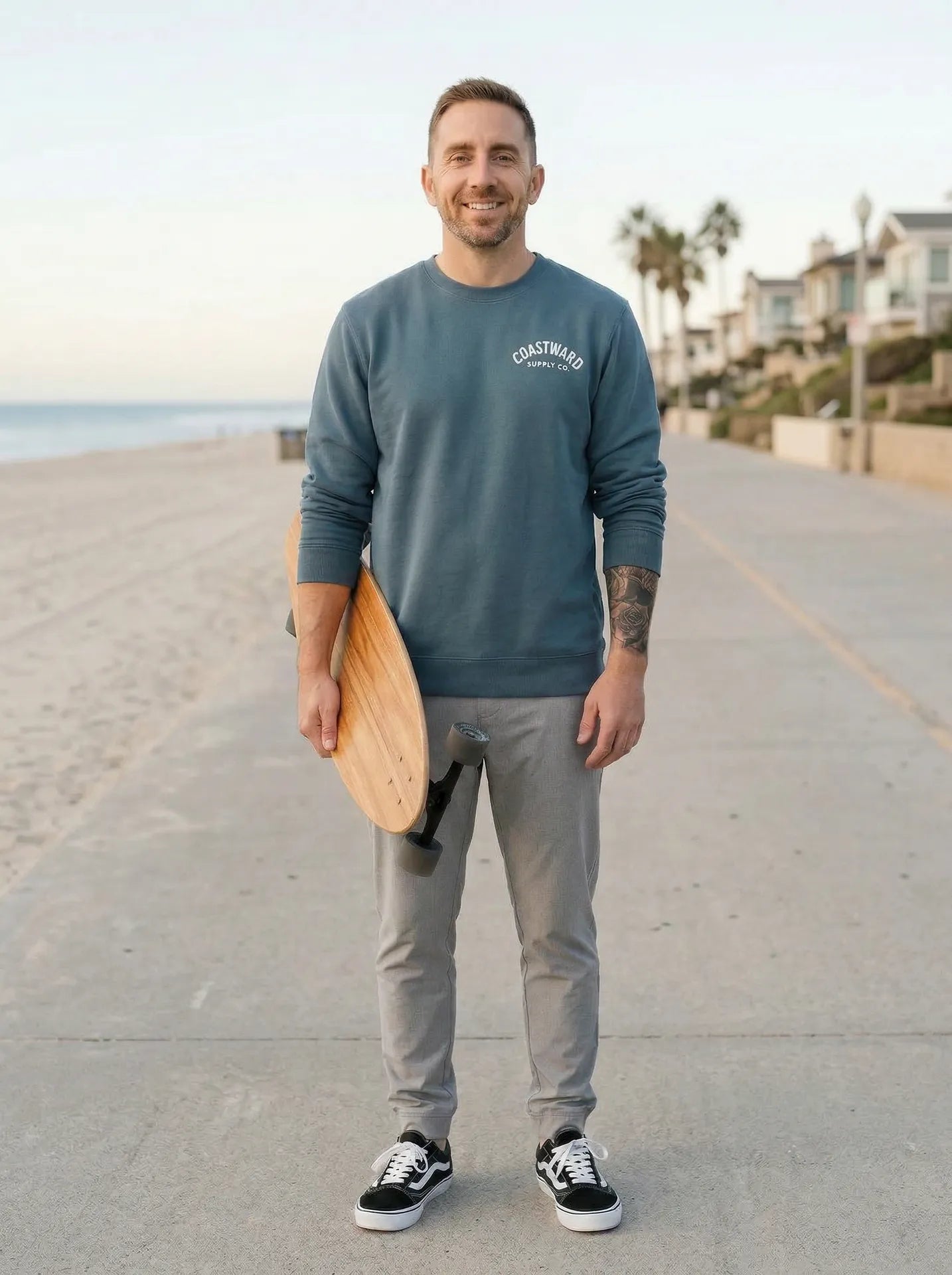 Premium organic cotton crewneck sweatshirt designed for everyday comfort and coastal lifestyle apparel