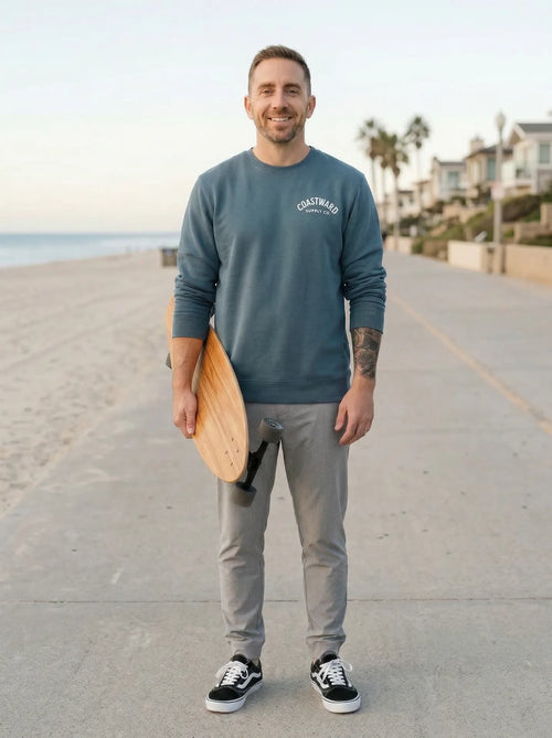 Premium organic cotton crewneck sweatshirt designed for everyday comfort and coastal lifestyle apparel
