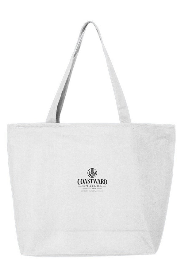 Zippered canvas tote bag designed for travel, work, shopping, and everyday carry