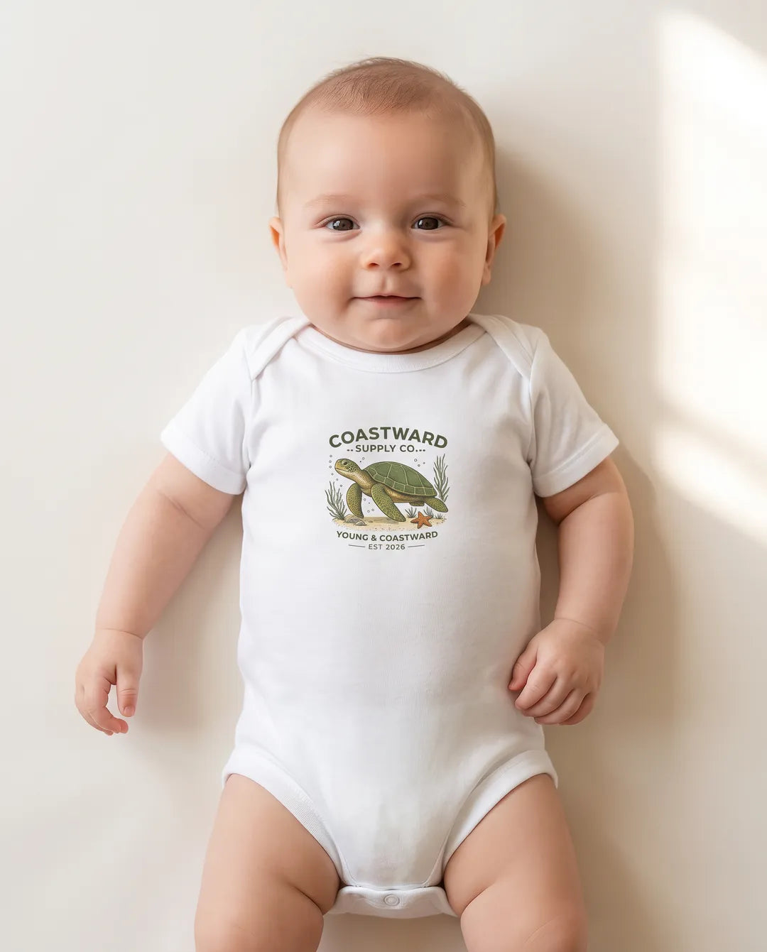 Tiny Tides Turtle White onesie